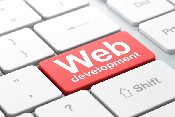 Concepto de diseño web: Desarrollo web en el fondo del teclado del ordenador —  Fotos de Stock