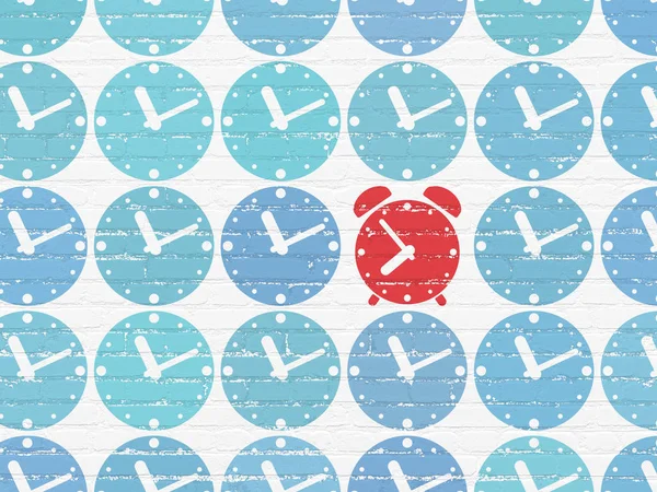 Tijdlijn concept: alarm klokpictogram op muur achtergrond — Stockfoto