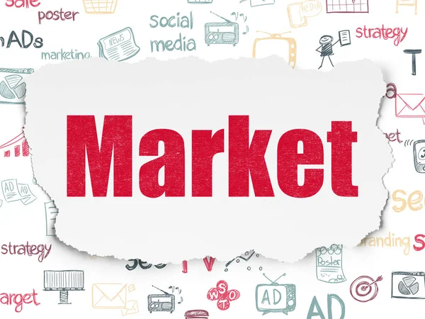 Reclame concept: markt op gescheurd papier achtergrond — Stockfoto