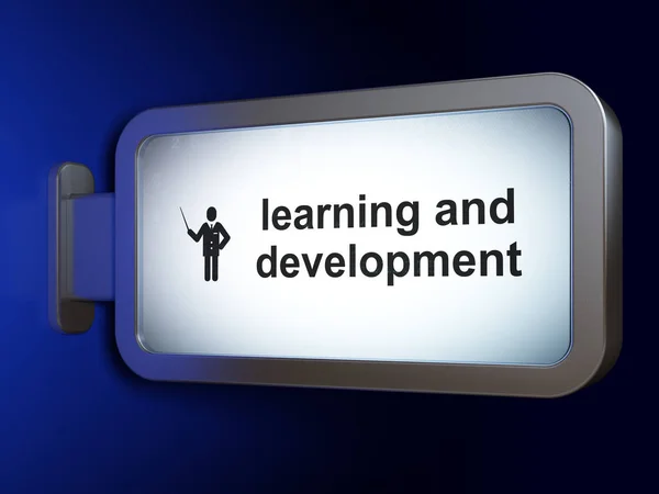 Concetto di istruzione: apprendimento e sviluppo e insegnante su sfondo cartellone pubblicitario — Foto Stock