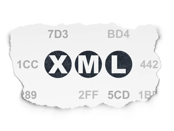 Veritabanı kavramı: Xml yırtılmış kağıt arka plan üzerinde — Stok fotoğraf