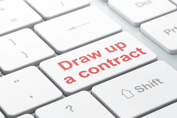 Concepto de ley: redactar un contrato en el fondo del teclado de la computadora —  Fotos de Stock