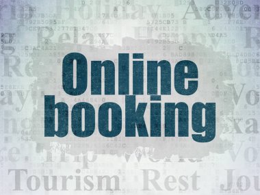 Turizm kavramı: Online rezervasyon dijital veri kağıt arka plan üzerinde