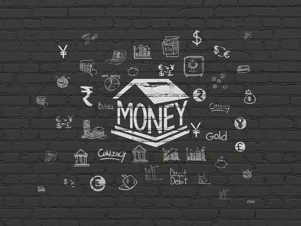 Conceito de dinheiro: Caixa de dinheiro no fundo da parede — Fotografia de Stock