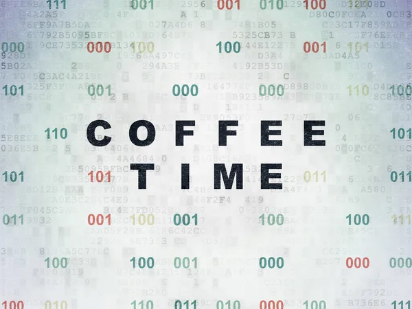 Pojęcie czasu: Coffee Time na tle cyfrowych danych papierze — Zdjęcie stockowe