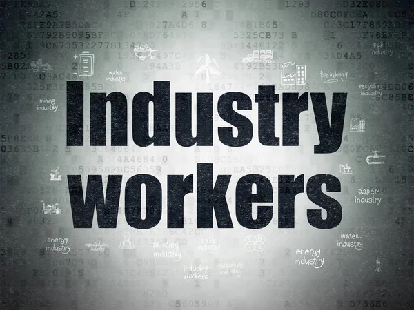 Fertigungskonzept: Industriearbeiter auf digitalem Datenpapier — Stockfoto