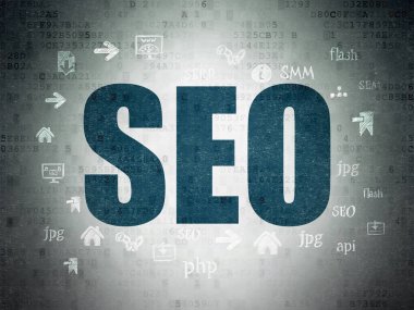 Web geliştirme kavramı: dijital veri kağıt arka plan üzerinde Seo