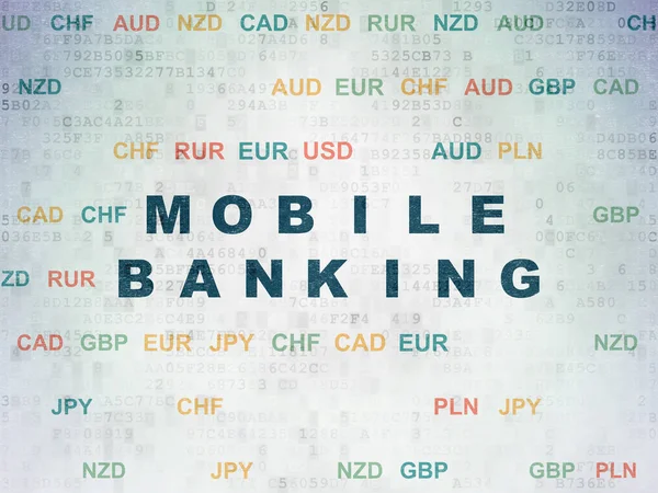 Concepto de dinero: Banca móvil en el fondo de datos digitales —  Fotos de Stock