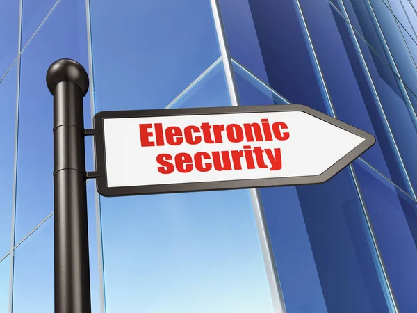 Conceito de proteção: sinal de segurança eletrônica no fundo do edifício — Fotografia de Stock