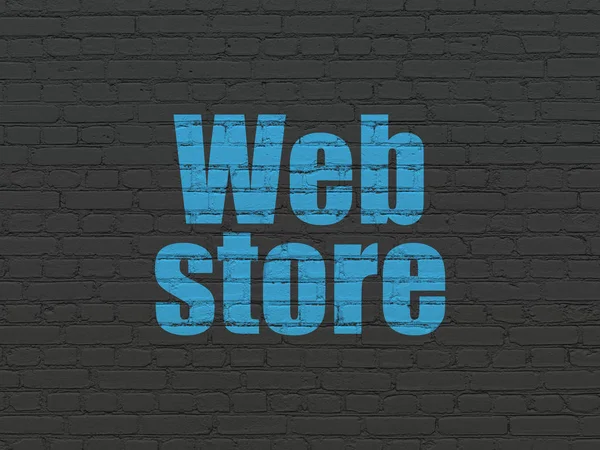 Web-Entwicklungskonzept: Web-Store auf Wandhintergrund — Stockfoto