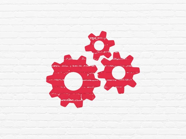 Marketing concept: Gears on wall background — Stock Photo, Image