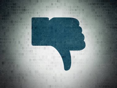 Sosyal medya kavramı: dijital veri kağıt arka plan üzerinde başparmak aşağı