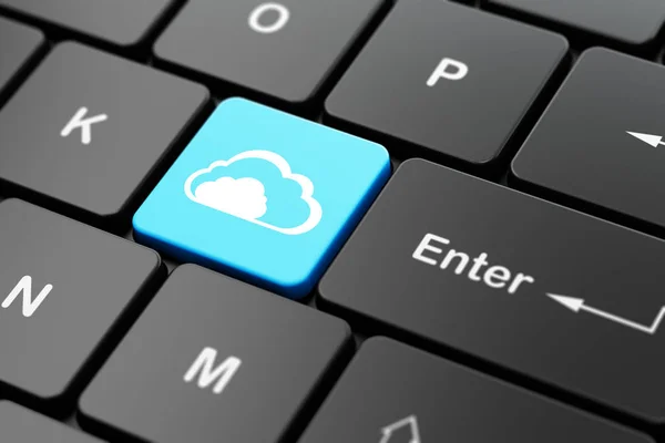 Conceito de rede em nuvem: Nuvem no fundo do teclado do computador — Fotografia de Stock