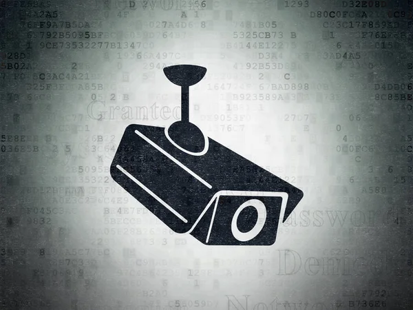 Conceito de privacidade: Câmera Cctv em fundo de papel de dados digitais — Fotografia de Stock