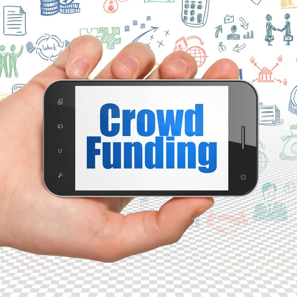 Geschäftskonzept: Smartphone mit Crowdfunding in der Hand — Stockfoto