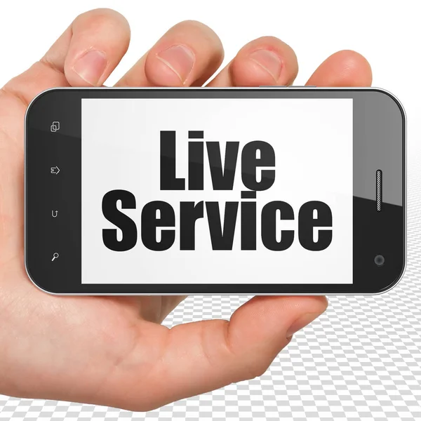 Bedrijfsconcept: Hand Holding Smartphone met Live-Service op display — Stockfoto