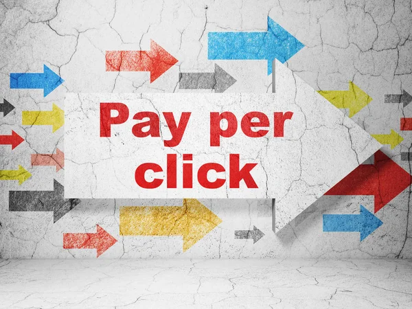 Concepto de marketing: flecha con Pay Per Click sobre fondo de pared grunge —  Fotos de Stock
