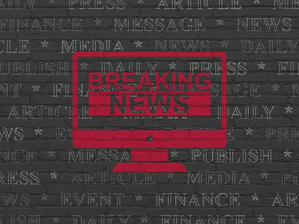 Nieuws-concept: Breaking News On Screen op muur achtergrond — Stockfoto