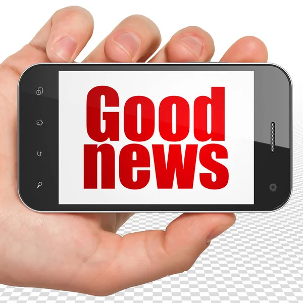 News concept: Hand Holding Smartphone with Good News on display — Stock Photo, Image