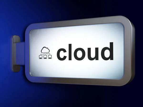 Concetto di rete cloud: rete cloud e cloud su sfondo cartellone — Foto Stock