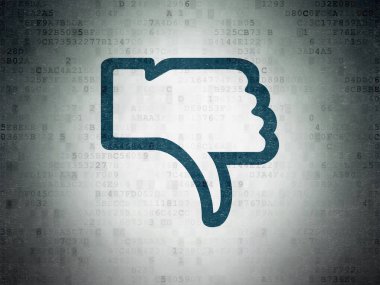 Sosyal medya kavramı: dijital veri kağıt arka plan üzerinde başparmak aşağı