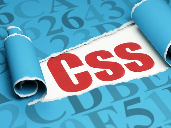 Software concept: rode tekst Css onder het stuk gescheurd papier — Stockfoto