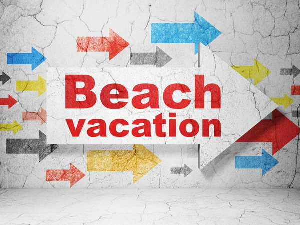 Concetto di vacanza: freccia con Beach Vacation su sfondo grunge wall — Foto Stock