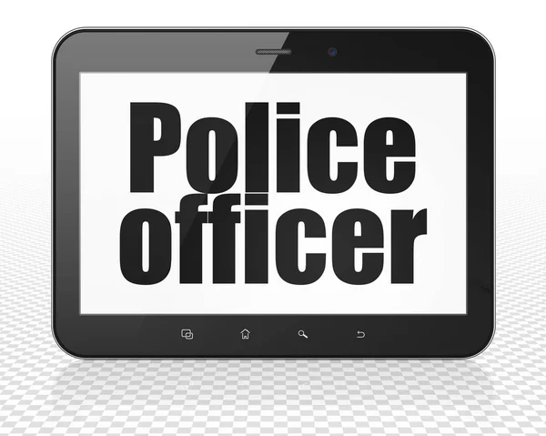 Gesetzeskonzept: Tablet-PC mit Polizist auf dem Display — Stockfoto