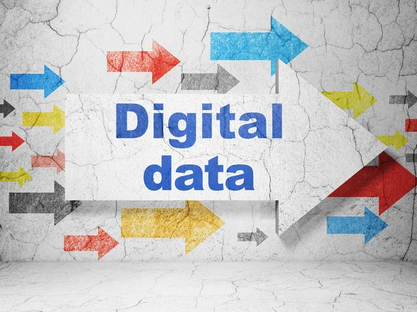 Data koncept: pil med digitaldata på grunge vägg bakgrund — Stockfoto