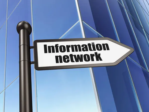 Conceito de dados: sign Information Network on Building background — Fotografia de Stock
