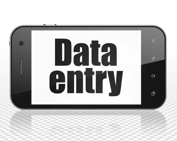 Concepto de datos: Smartphone con entrada de datos en pantalla — Foto de Stock