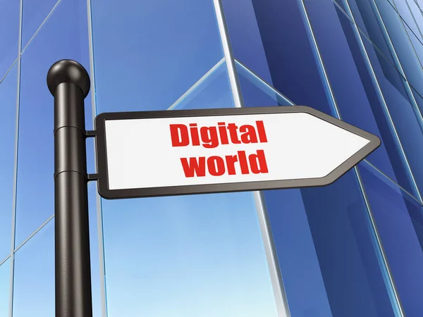 Concetto di informazione: firma Digital World su Building background — Foto Stock