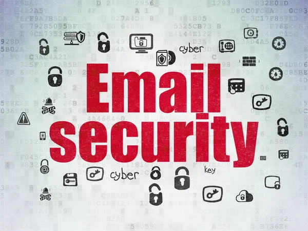 安全概念︰ 数字数据纸张背景上的电子邮件安全 — 图库照片