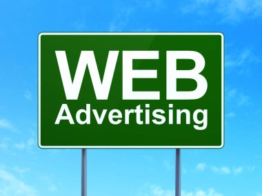 Reklam kavramı: yol işareti arka plan Web reklam