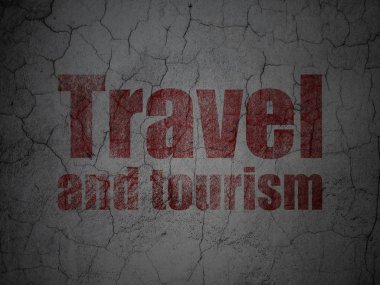 Seyahat kavramı: grunge duvar arka plan üzerinde seyahat ve Turizm