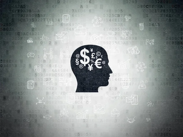 Concepto de negocio: Head With Finance Symbol en el fondo del documento de datos digitales — Foto de Stock