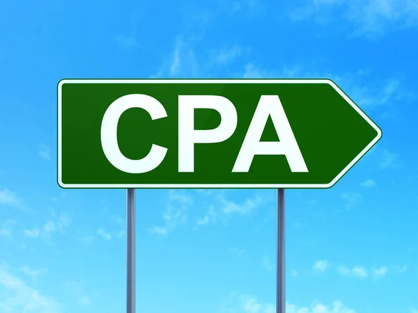 Conceito de financiamento: CPA on road sign background — Fotografia de Stock