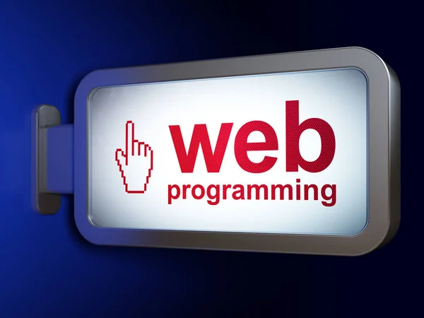 Концепция веб-дизайна: веб-программирование и курсор мыши на фоне рекламного щита — стоковое фото