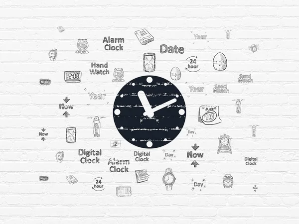 Conceito de linha do tempo: Relógio no fundo da parede — Fotografia de Stock