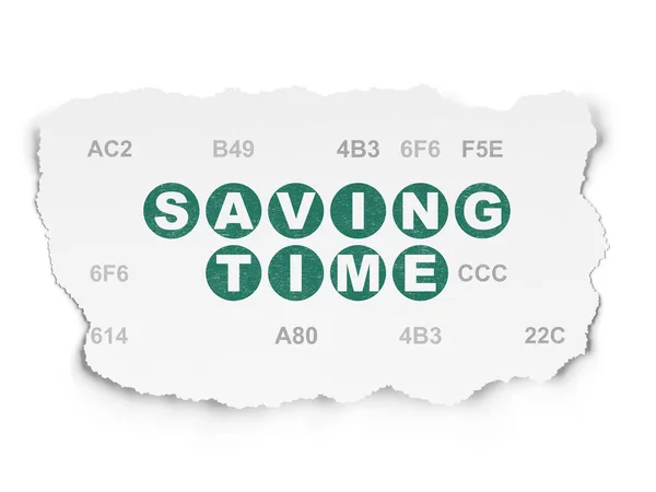Tidslinje begrepp: sparar tid på sönderrivet papper bakgrund — Stockfoto
