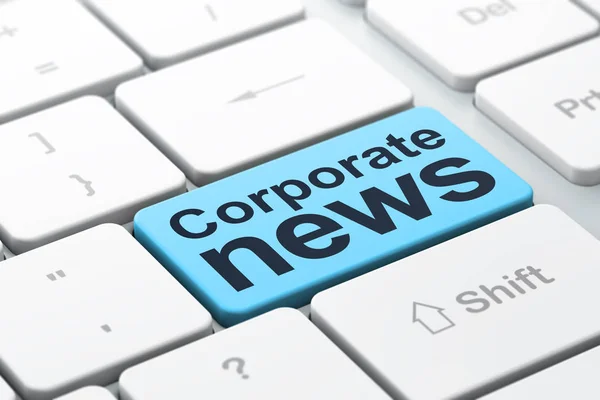 Concepto de noticias: Noticias corporativas en el fondo del teclado del ordenador —  Fotos de Stock