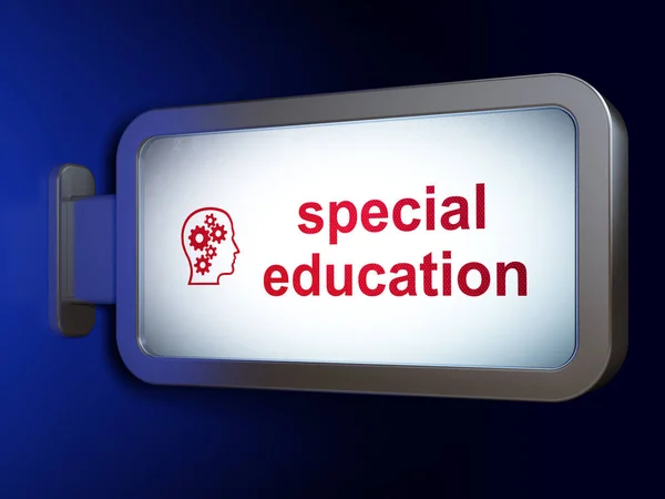 Education concept: Special Education and Head With Gears on billboard background — Stock Photo, Image