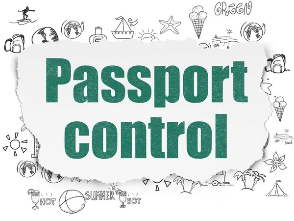 Ταξίδια έννοια: τον έλεγχο διαβατηρίων σε χαρτί σχιστεί φόντο — Φωτογραφία Αρχείου