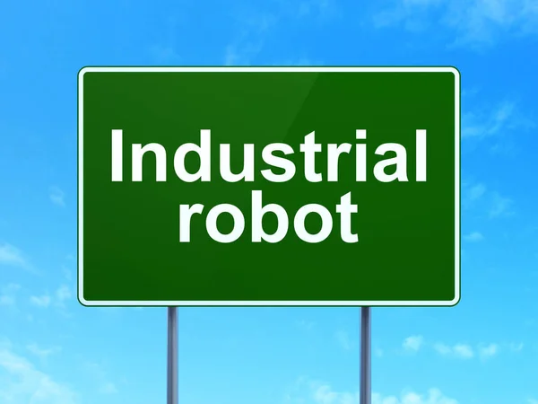 Manufacuring concept: industriële Robot op weg teken achtergrond — Stockfoto