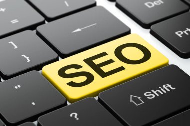 Web geliştirme kavramı: Seo bilgisayar klavye arka plan üzerinde