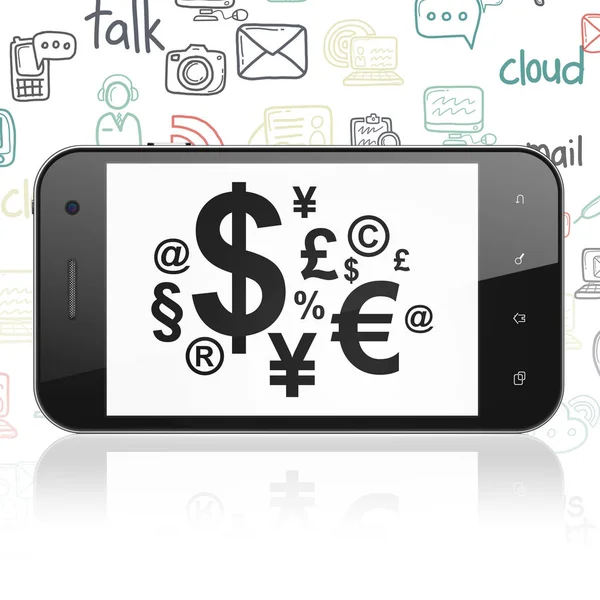 Концепція новин: Смартфон із символом фінансів на дисплеї — стокове фото