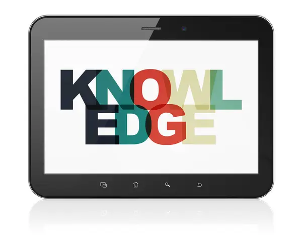 Concept d'apprentissage : Tablette informatique avec connaissances à l'écran — Photo