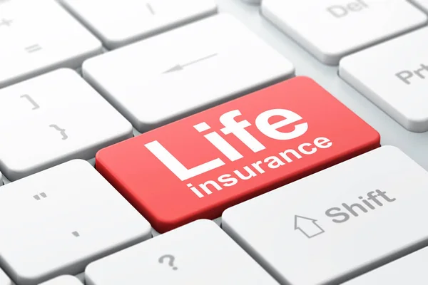 Conceito de seguro: Seguro de vida no fundo teclado do computador — Fotografia de Stock