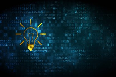 İş kavramı: ampul dijital arka plan üzerinde