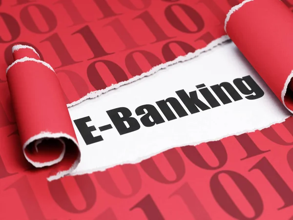 Affärsidé: svart text E-Banking under sönderrivet papper — Stockfoto